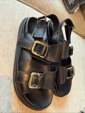 Aloha Black Buckle Leather Platform Sandals - Women